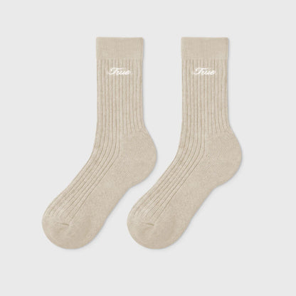 TRUE RIBBED SOCKS CAMEL - FRONT OF