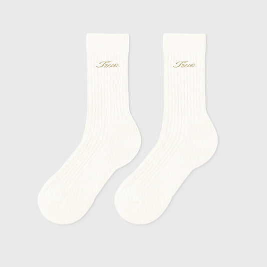 TRUE RIBBED SOCKS CREAM - FRONT OF