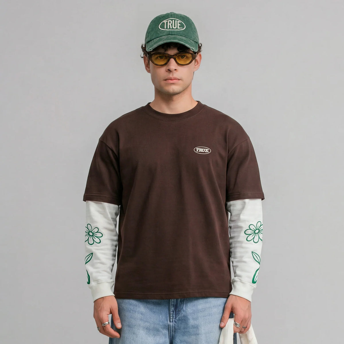 TRUE WAY BOXY LONG SLEEVE BROWN - FRONT OF
