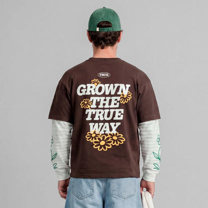 TRUE WAY BOXY LONG SLEEVE BROWN - FRONT OF