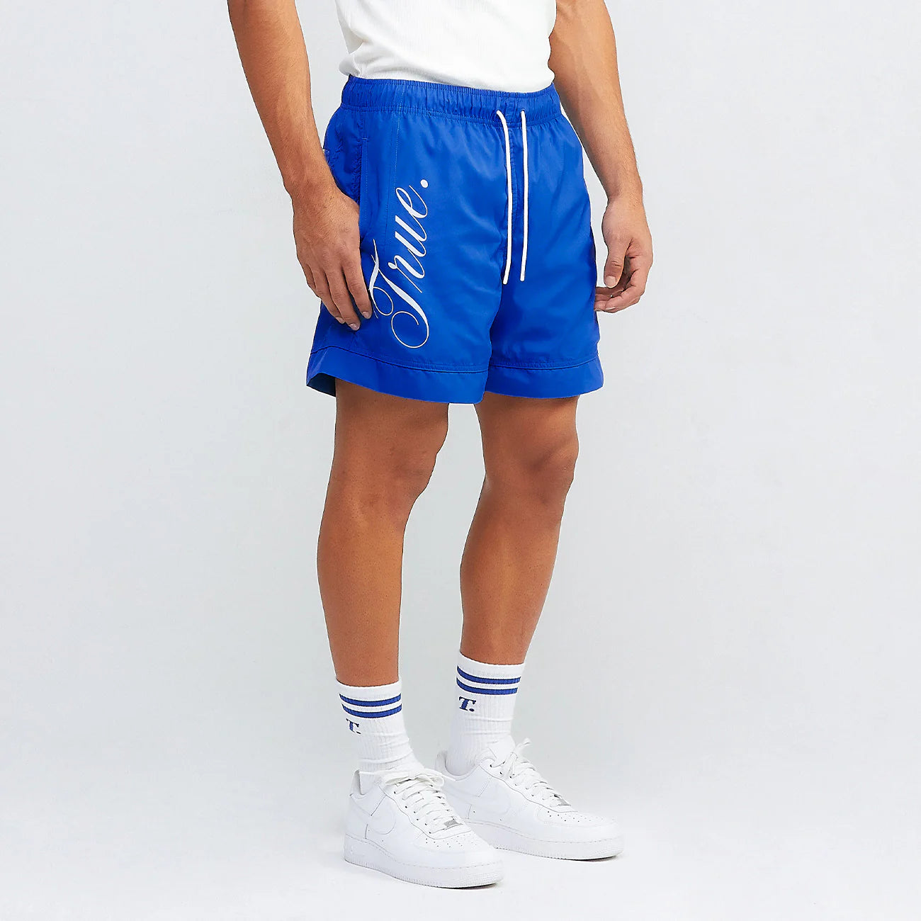 TRUE LOUNGE BOARD SHORTS BLUE - FRONT OF.