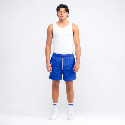TRUE LOUNGE BOARD SHORTS BLUE - FRONT OF.