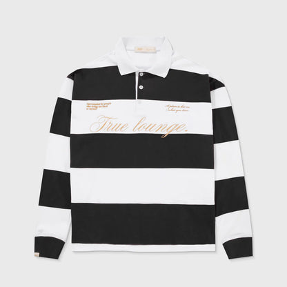 TRUE LOUNGE LONGSLEEVE BOXY POLO BLACK - FRONT OF.
