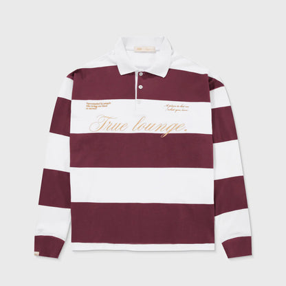 TRUE LOUNGE LONGSLEEVE BOXY POLO DEEP RED - FRONT OF.