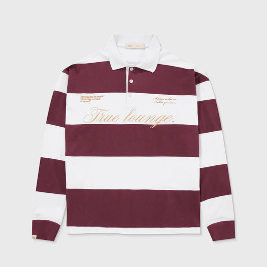 TRUE LOUNGE LONGSLEEVE BOXY POLO DEEP RED - FRONT OF.