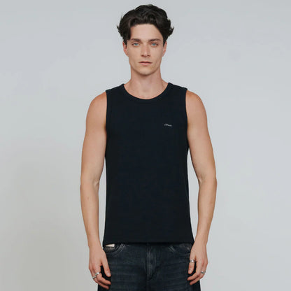TRUE TEXTURED SLEEVELESS TEE BLACK - FRONT OF