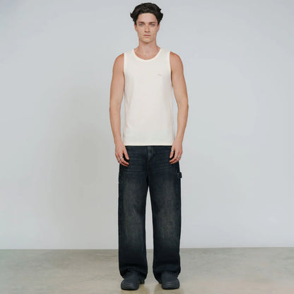 TRUE TEXTURE SLEEVELESS TEE CREAM - FRONT OF