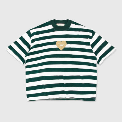 STRIPED BOXY T-SHIRT PINE GREEN - FRONT OF.