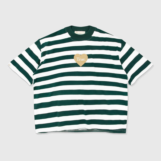 STRIPED BOXY T-SHIRT PINE GREEN - FRONT OF.