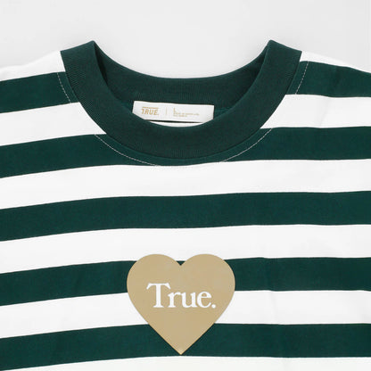 STRIPED BOXY T-SHIRT PINE GREEN - FRONT OF.