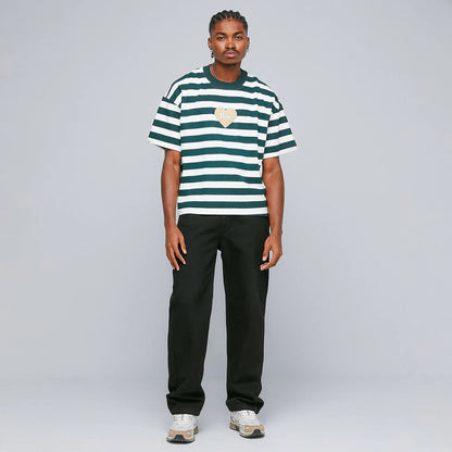 STRIPED BOXY T-SHIRT PINE GREEN - FRONT OF.
