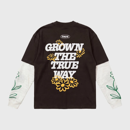 TRUE WAY BOXY LONG SLEEVE BROWN - FRONT OF