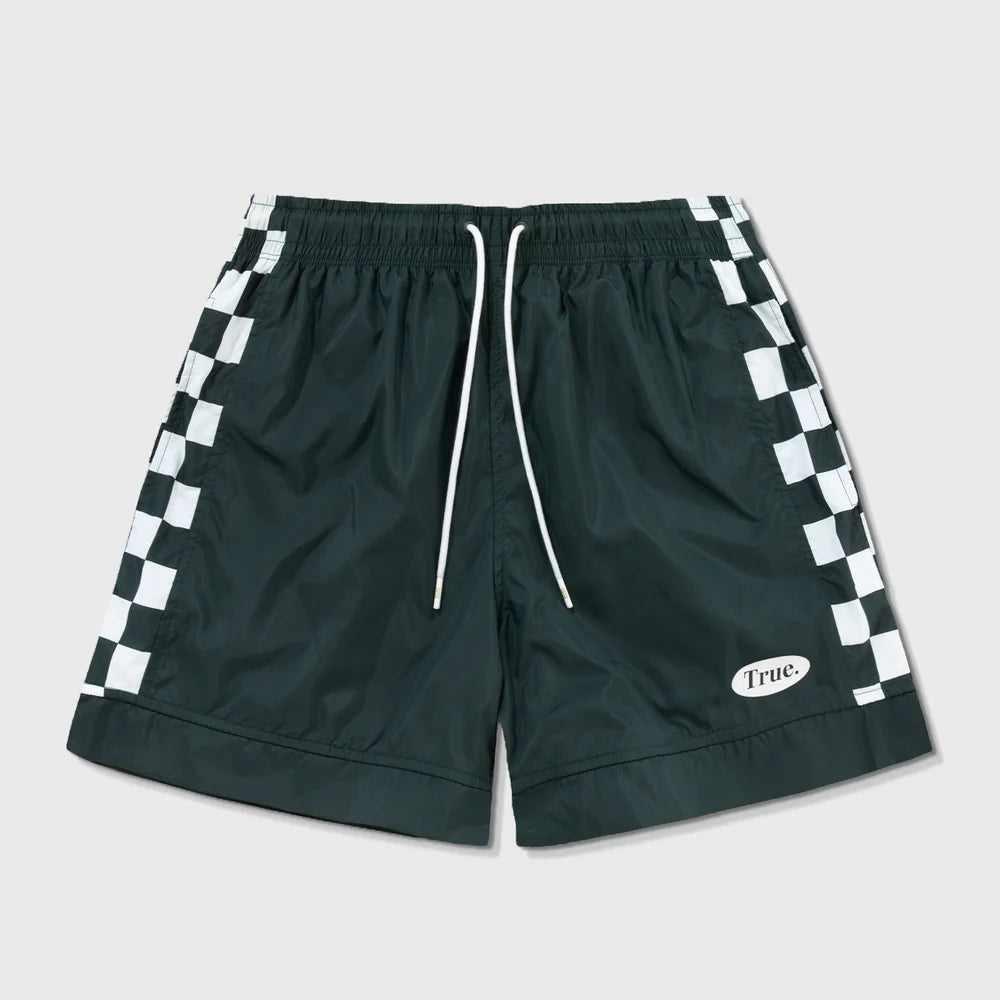 TRUE LOUNGE BOARD SHORTS PINE GREEN - FRONT OF.