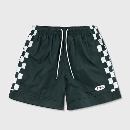 TRUE LOUNGE BOARD SHORTS PINE GREEN - FRONT OF.