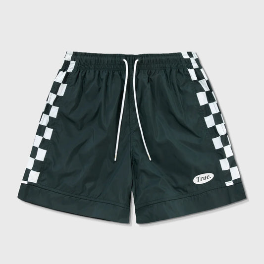 TRUE LOUNGE BOARD SHORTS PINE GREEN - FRONT OF.