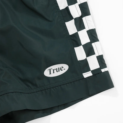TRUE LOUNGE BOARD SHORTS PINE GREEN - FRONT OF.