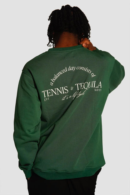 CREWNECK TENNIS & TEQUILA FOREST GREEN - FRONT OF