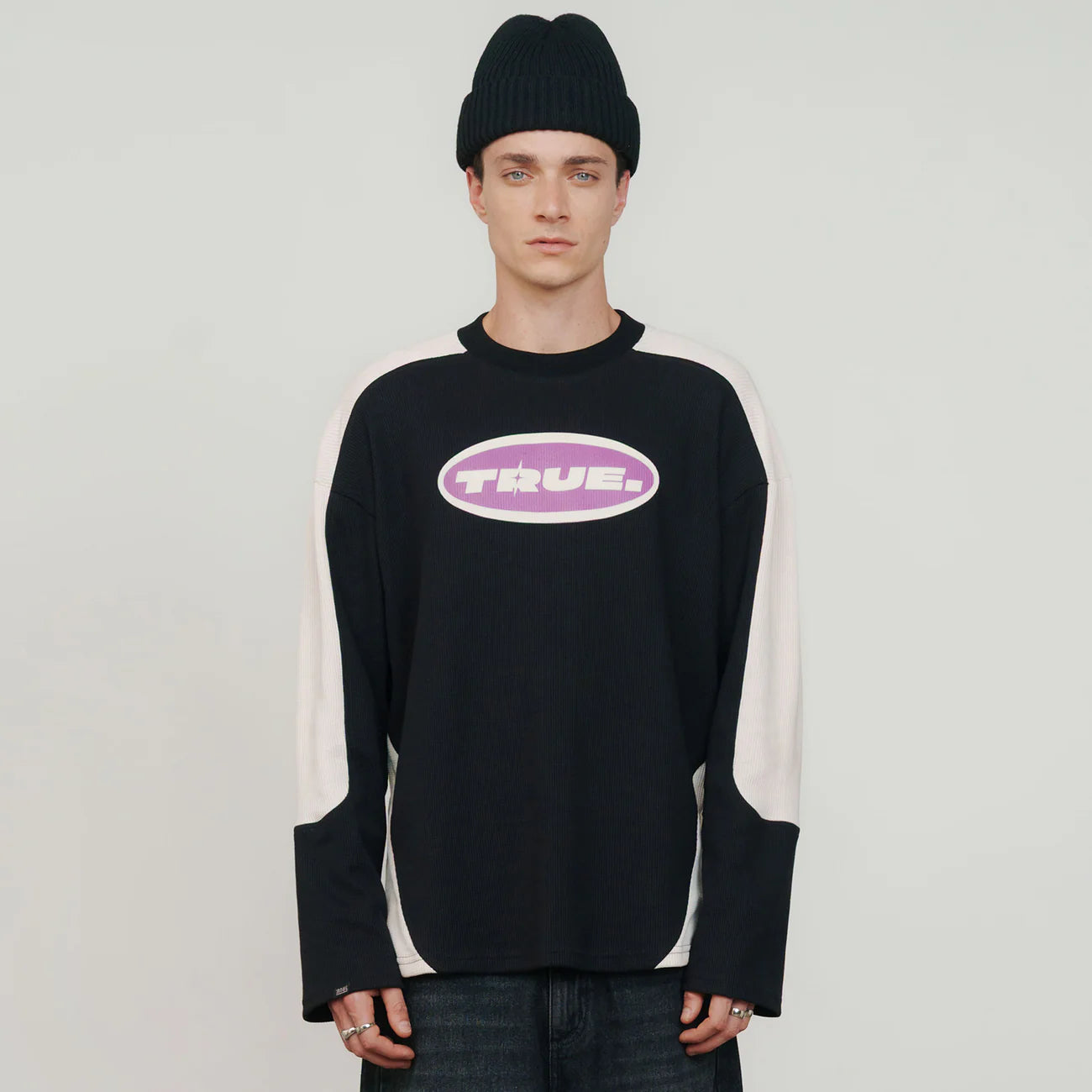 WAFFER LONG SLEEVE T-SHIRT BLACK - FRONT OF.