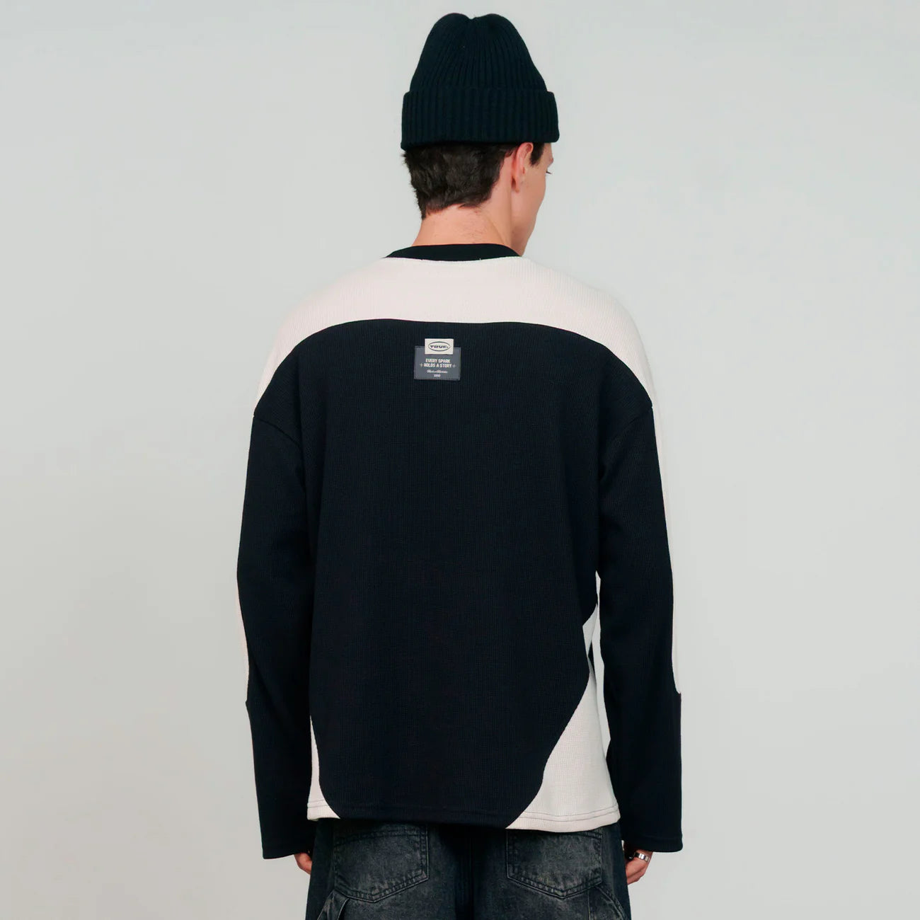 WAFFER LONG SLEEVE T-SHIRT BLACK - FRONT OF.
