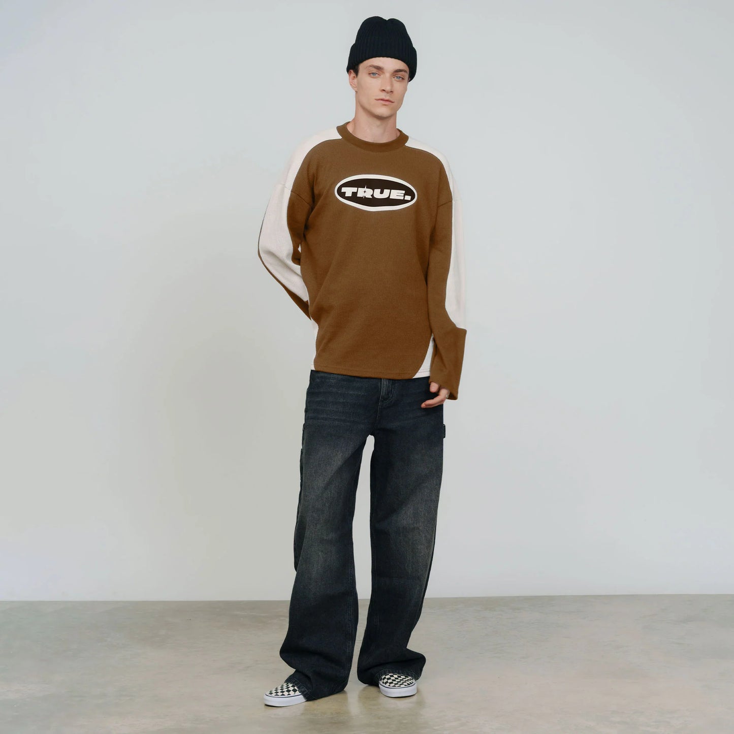 WAFFER LONG SLEEVE TEE BROWN - FRONT OF
