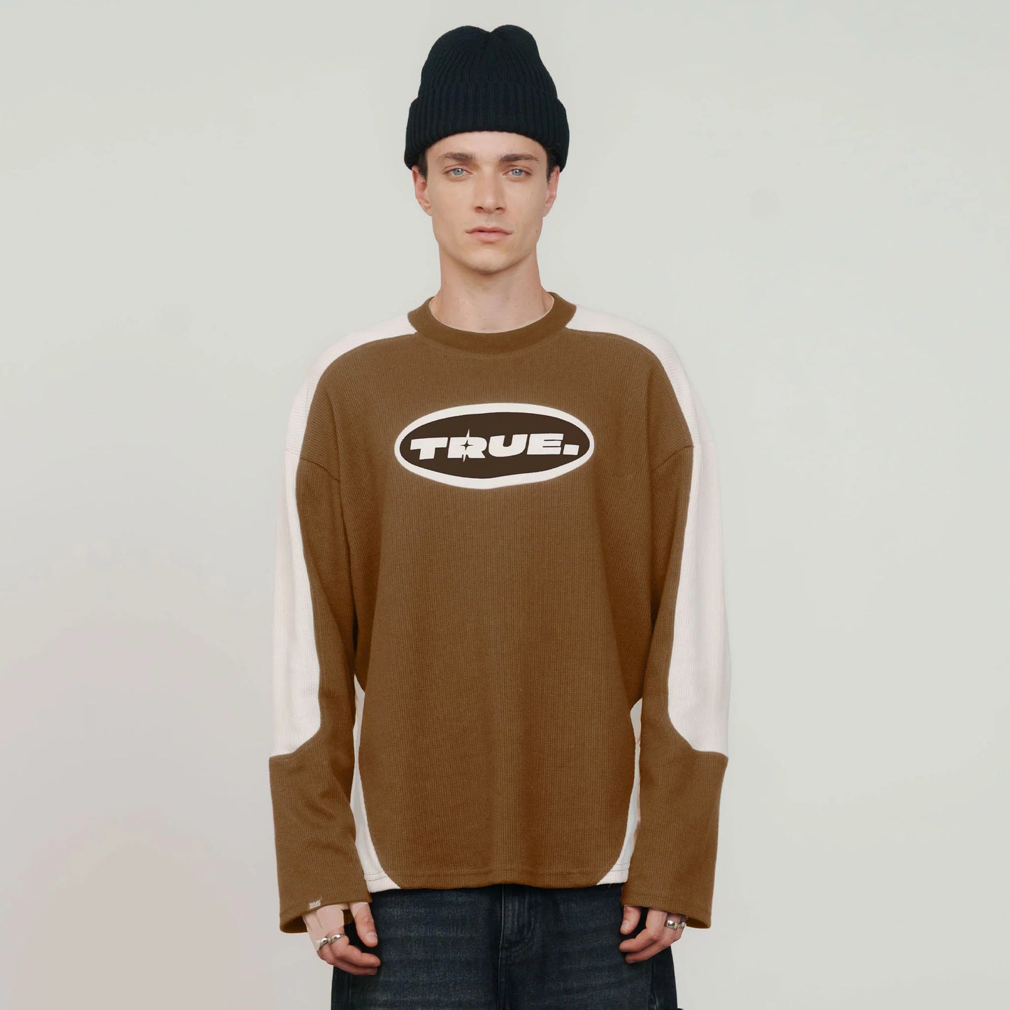 WAFFER LONG SLEEVE TEE BROWN - FRONT OF