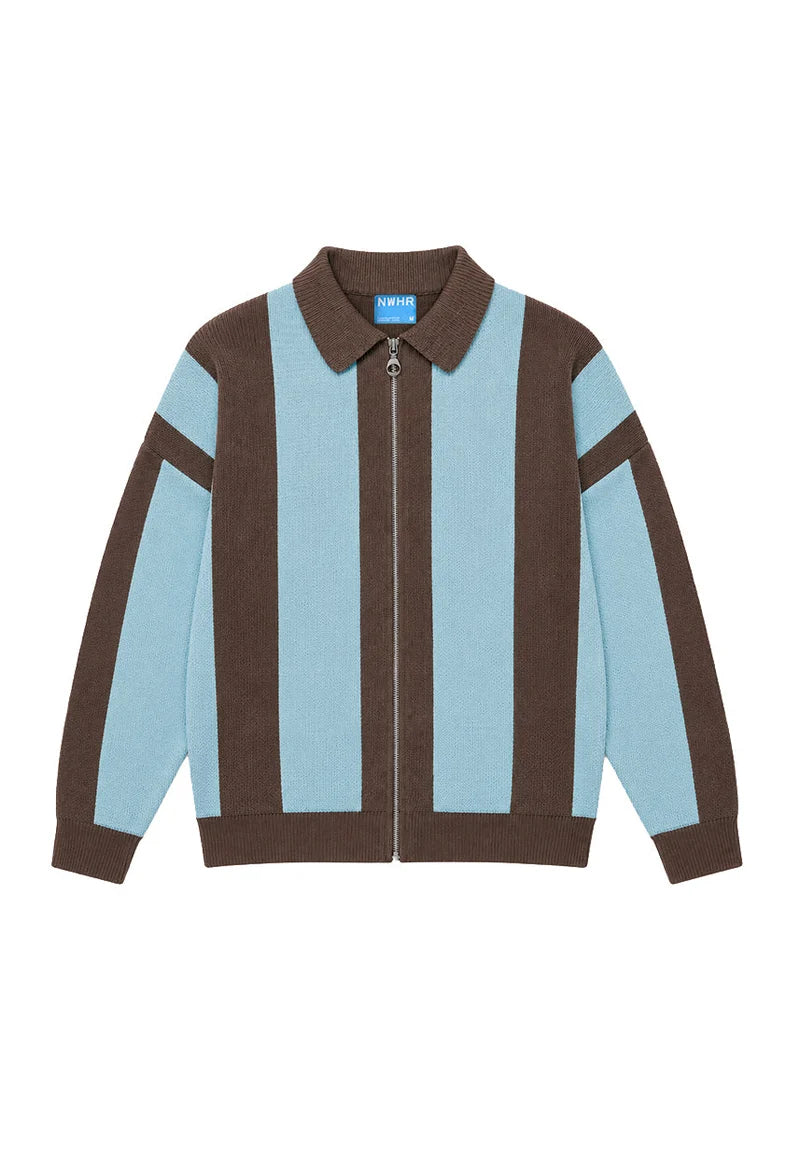JERSEY ZIPPER BROWN STRIPES - FRONT OF
