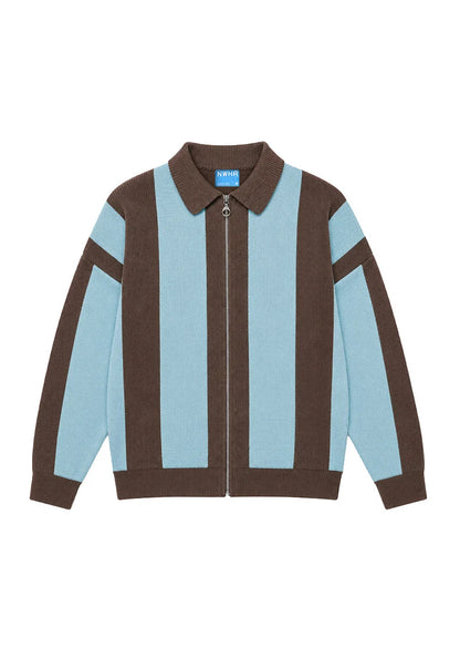 JERSEY ZIPPER BROWN STRIPES - FRONT OF