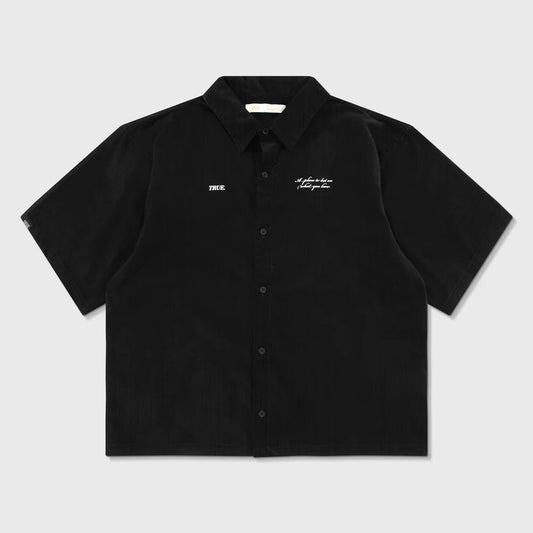 HEARTBEAT BOXY SHIRT BLACK - FRONT OF.