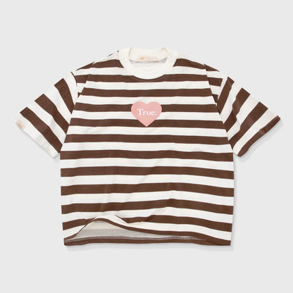 T-SHIRT STRIPED BOXY FIT BROWN