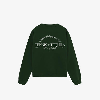 CREWNECK TENNIS & TEQUILA FOREST GREEN - FRONT OF